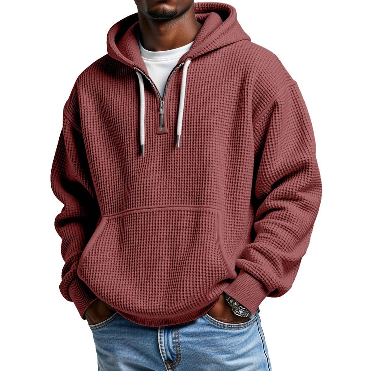 Men's Stylish Athletic Waffle Knit Hoodie