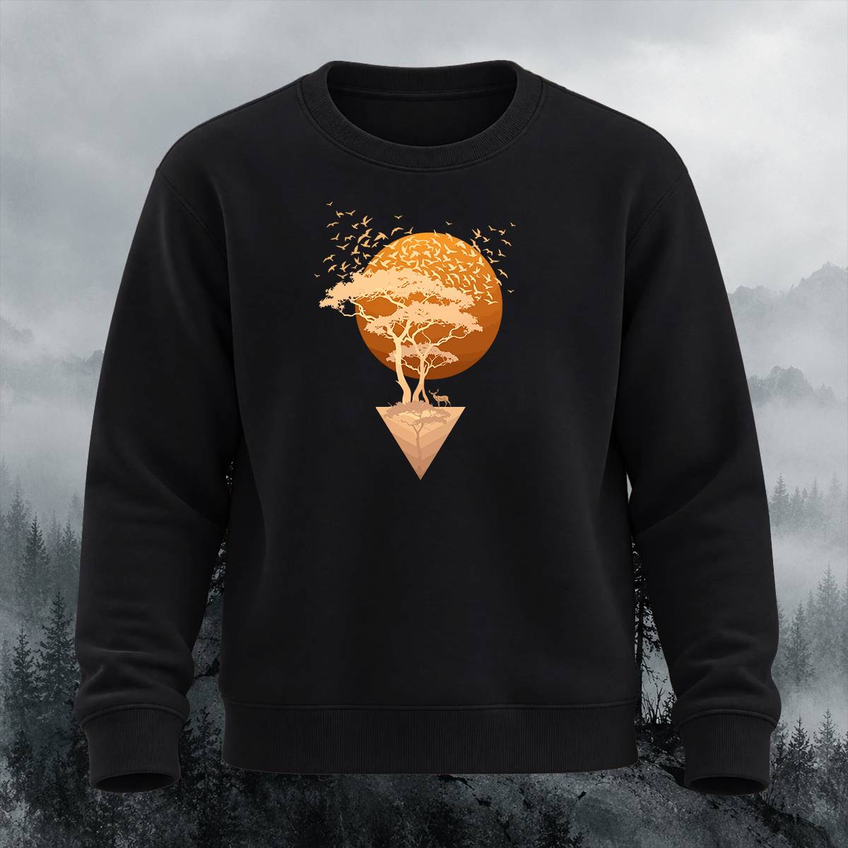 Floating Tree Sunset Outdoor Casual Crewneck Sweatshirt
