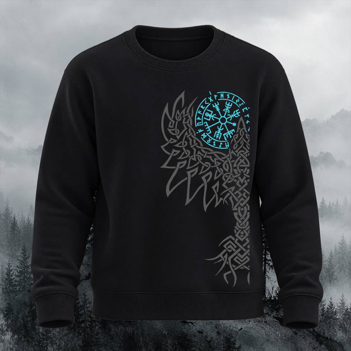 Viking Wolf Vegvisir Casual Crewneck Sweatshirt