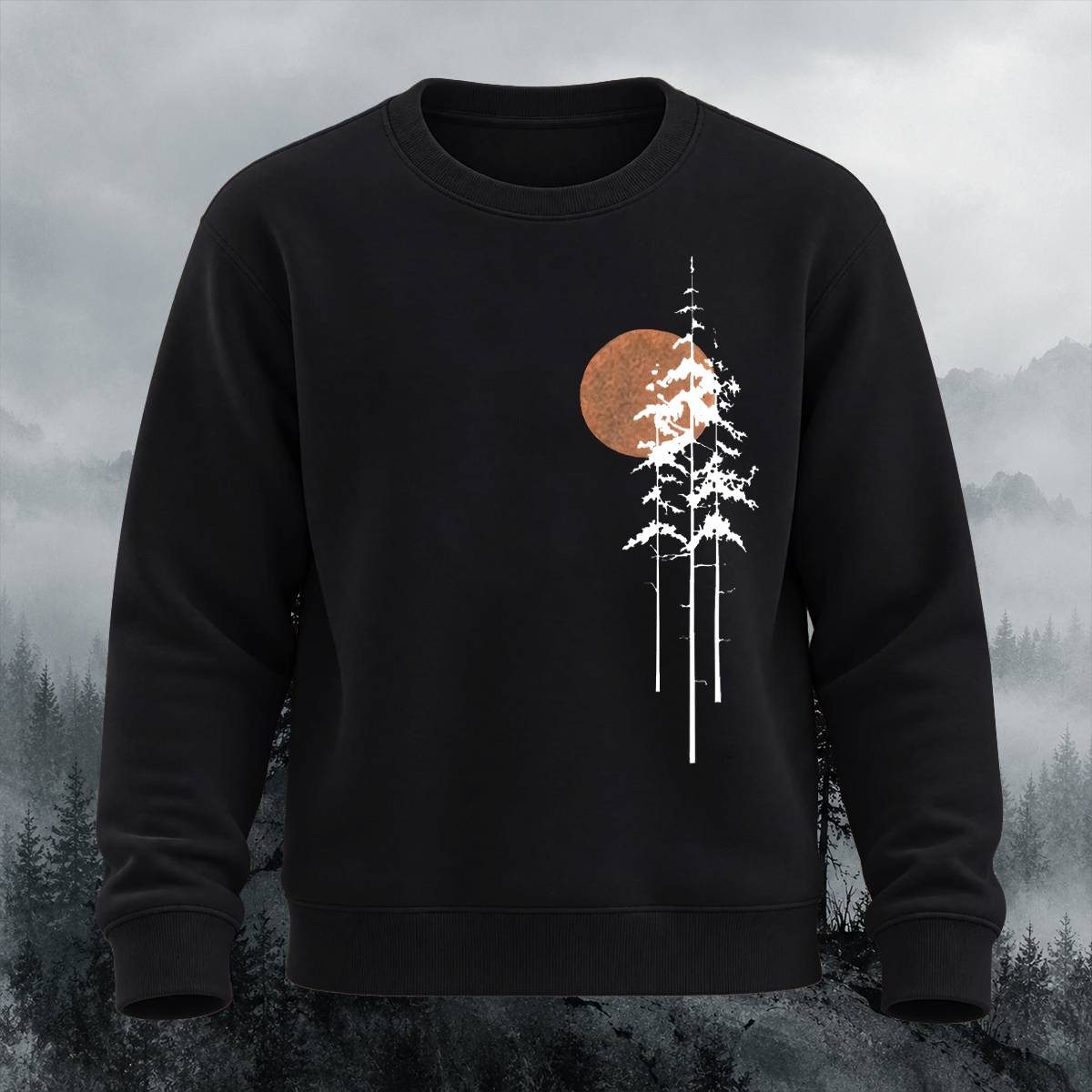 Minimalist Pine Tree Sunset Casual Crewneck Sweatshirt