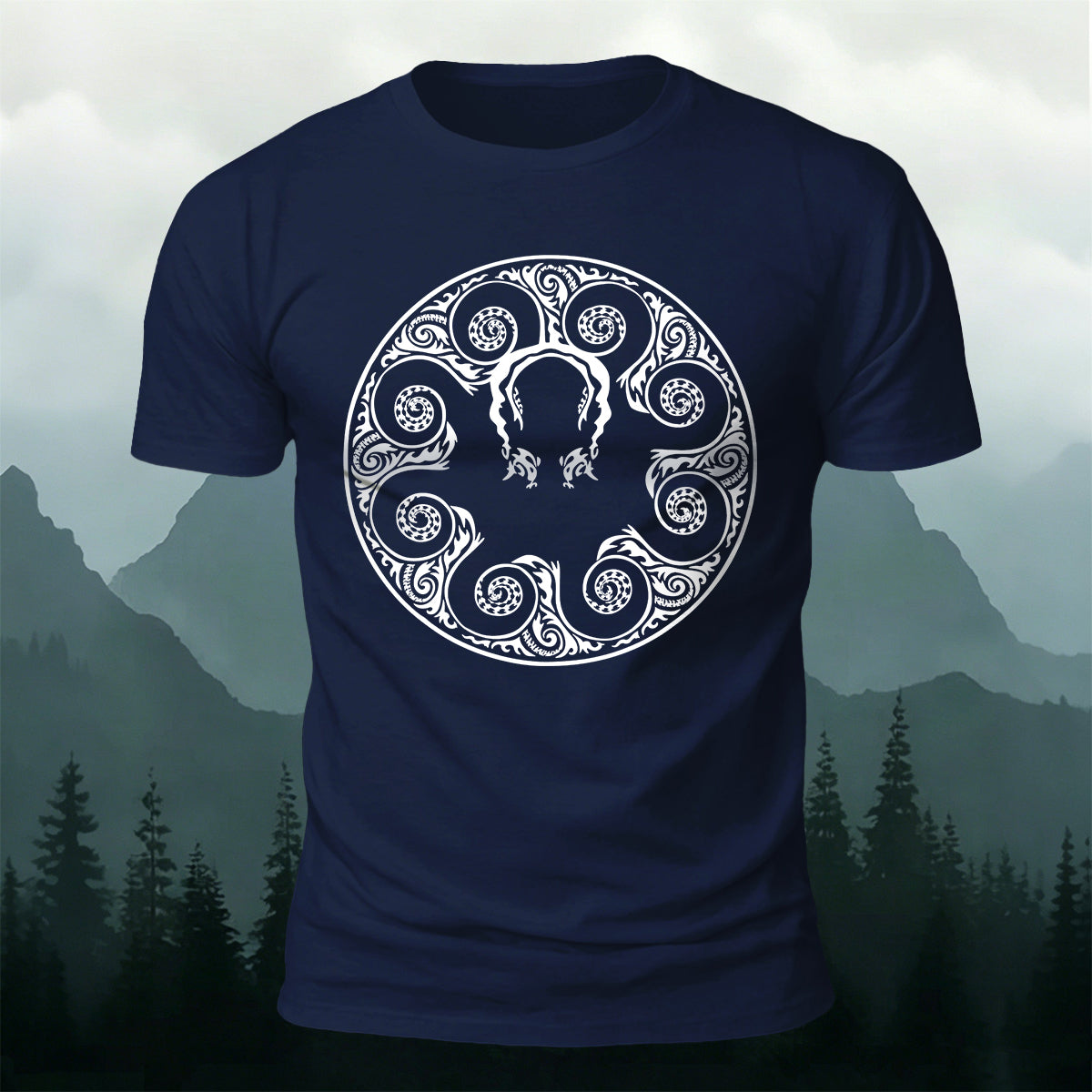 コットン製幾何学模様タコアートグラフィックカジュアルTシャツ