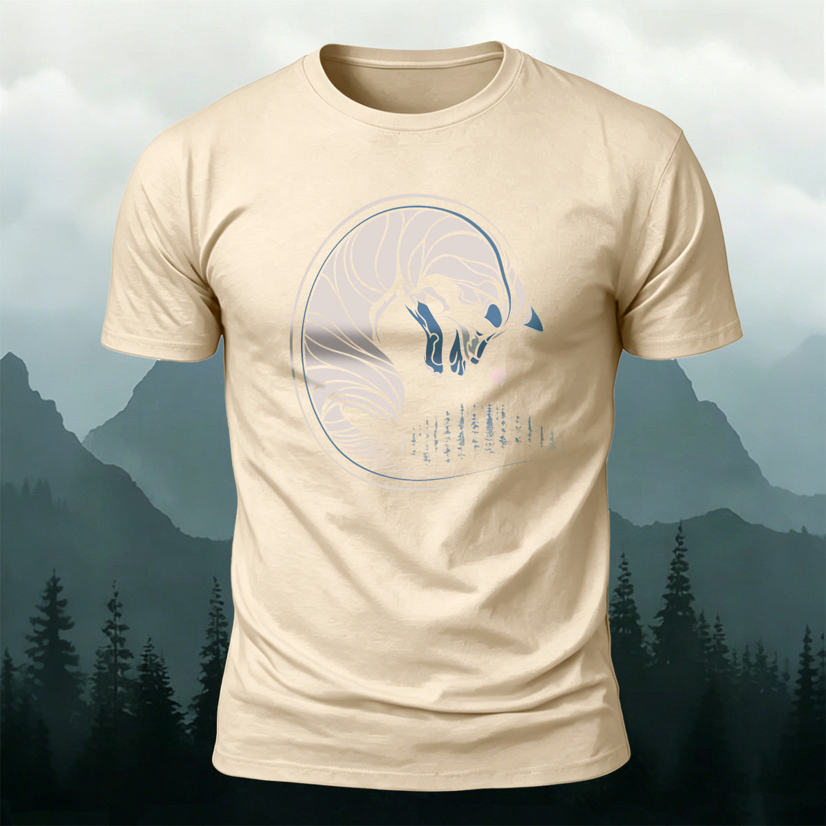 Abstract Curled Fox Art Graphic Soft-touch Feel T-Shirt