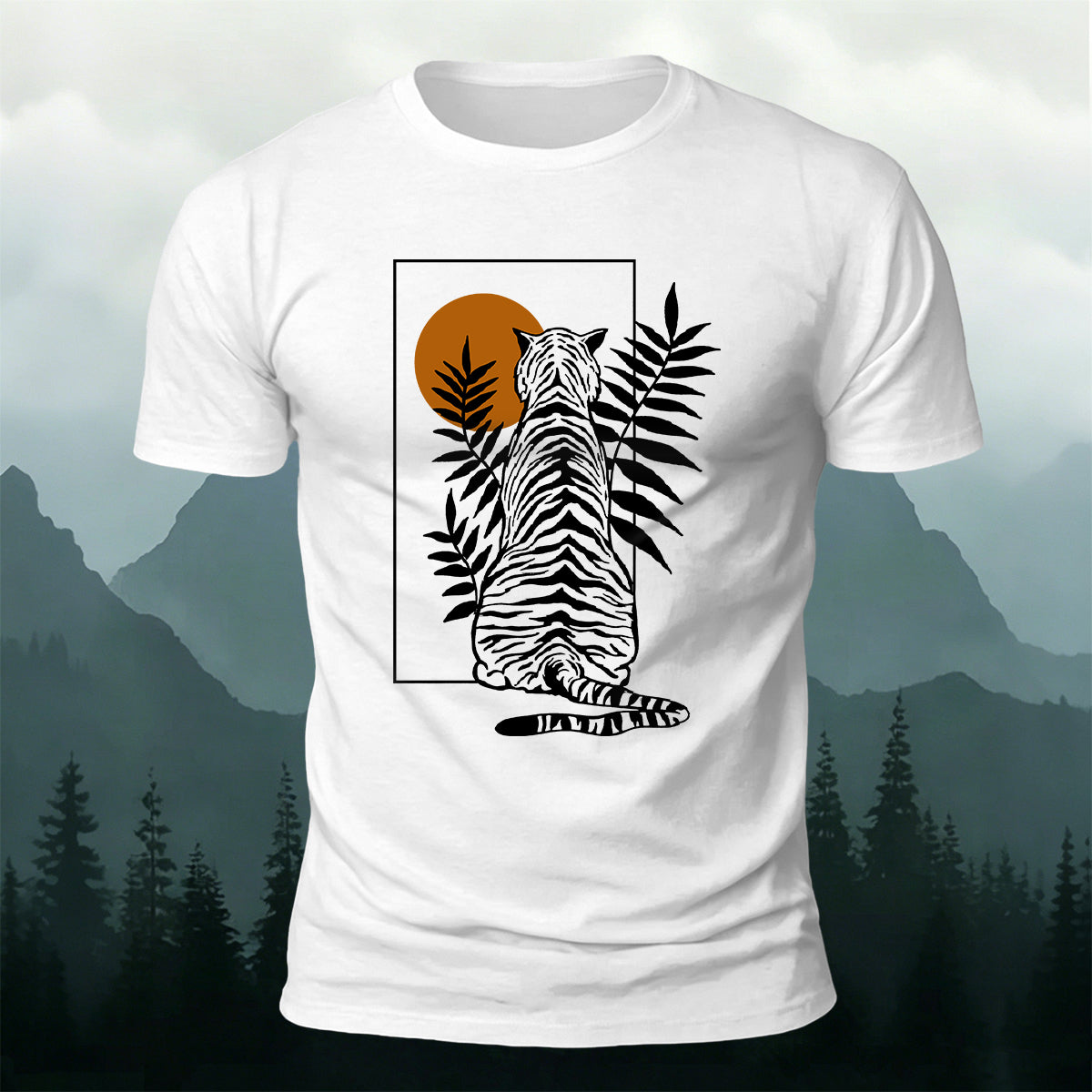 Vintage Line Art Tiger Premium Cotton T-Shirt