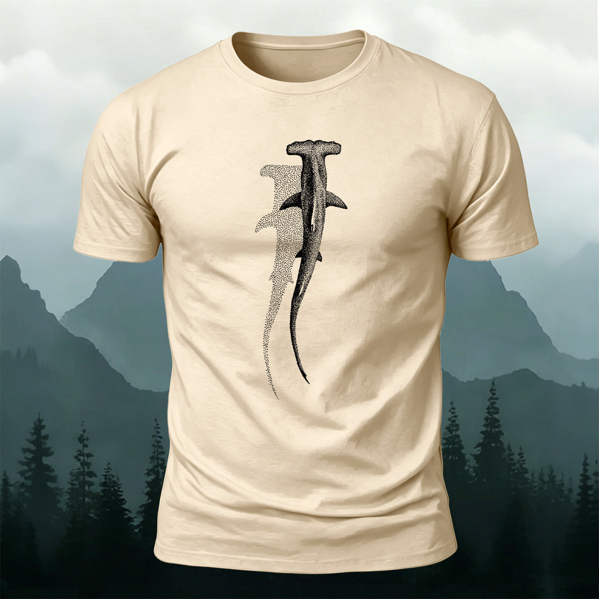 Ocean Shark Stippling Line Premium Cotton Tee