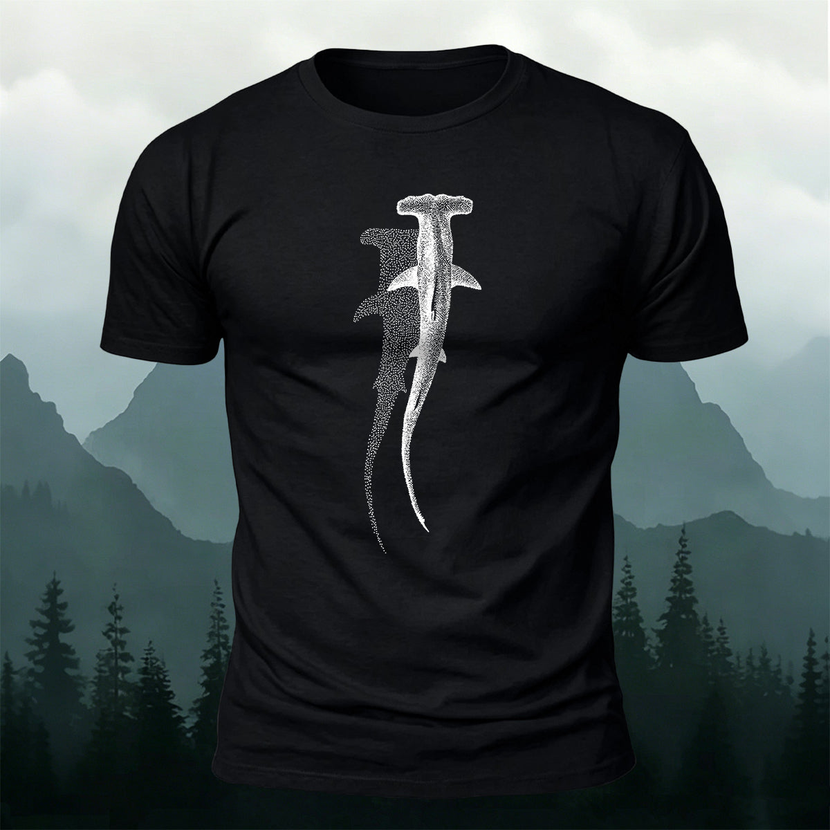 Ocean Shark Stippling Line Premium Cotton Tee