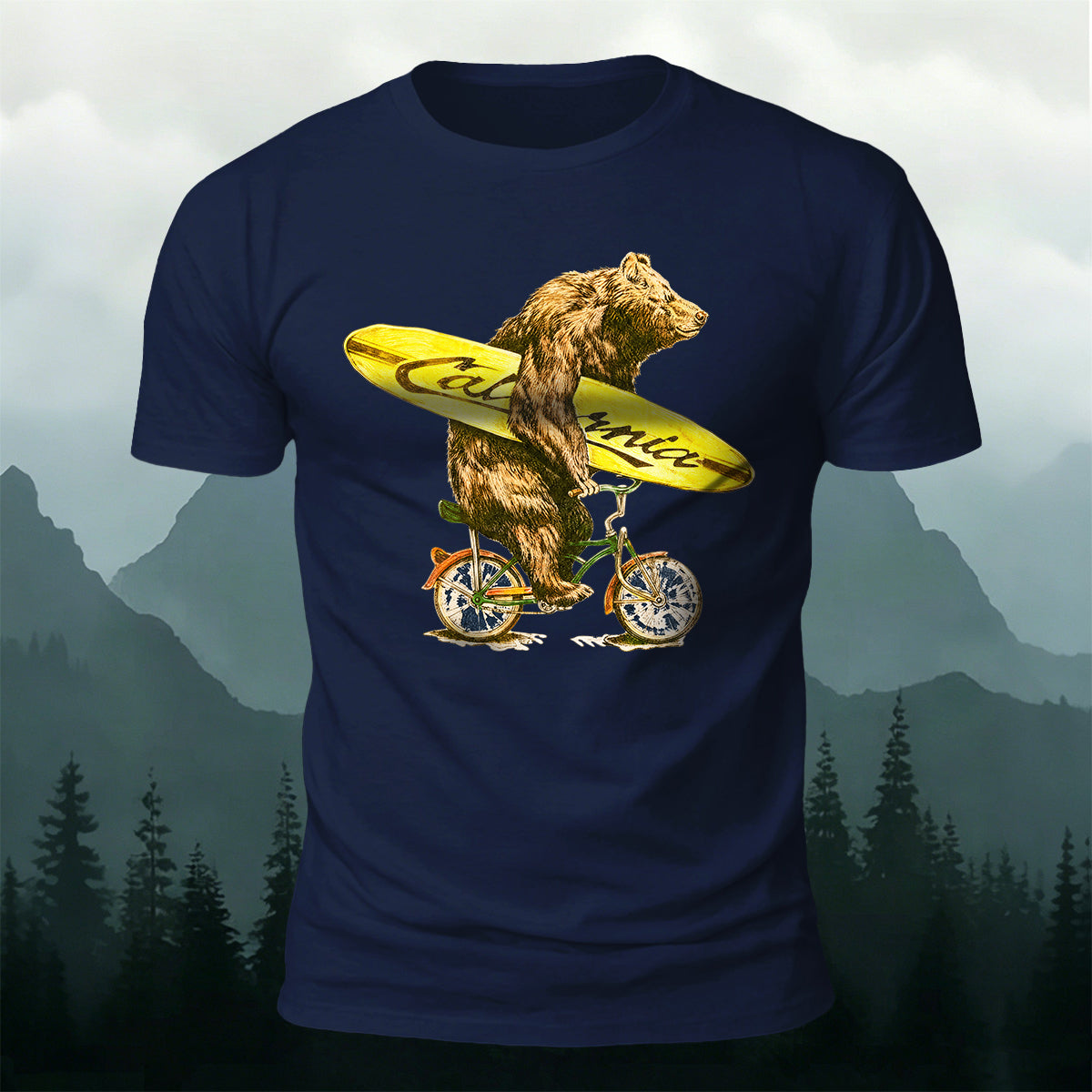 Surf Bike Bear Premium Cotton Casual T-Shirt