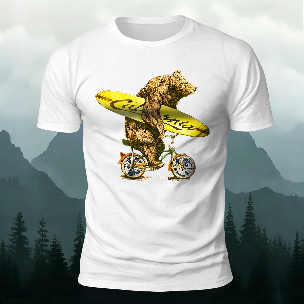 Surf Bike Bear Premium Cotton Casual T-Shirt