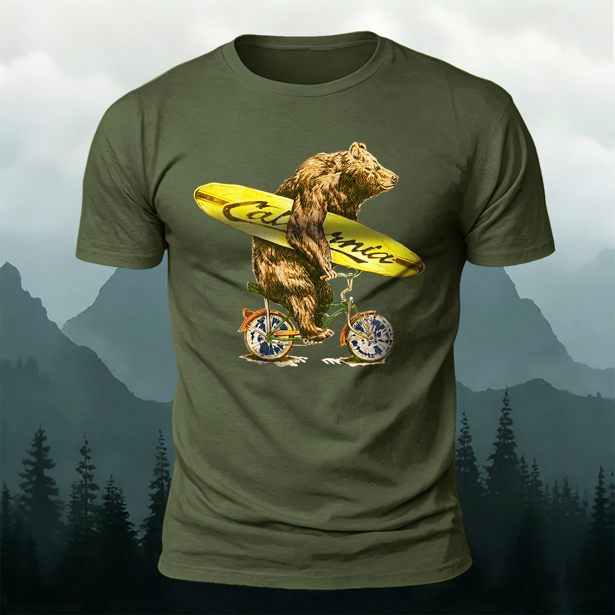 Surf Bike Bear Premium Cotton Casual T-Shirt