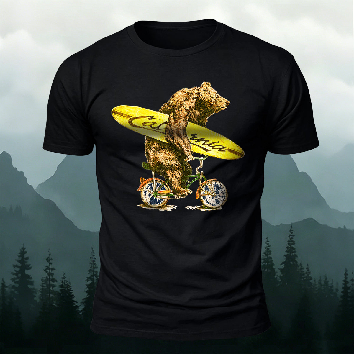 Surf Bike Bear Premium Cotton Casual T-Shirt