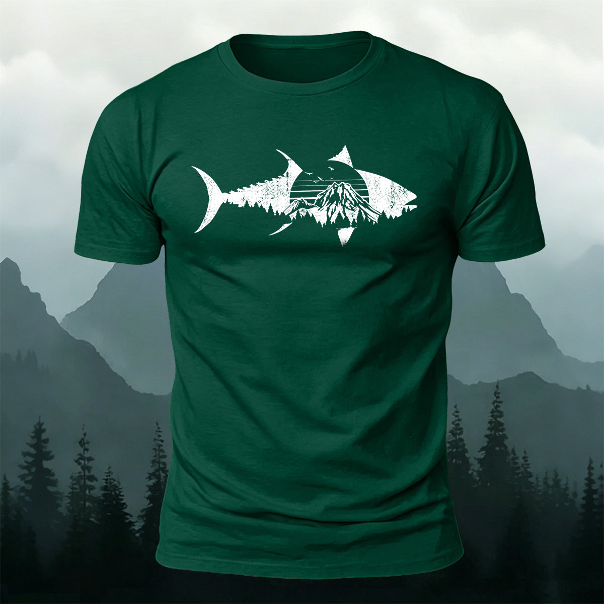 Outdoor Shark Mountain Scene Premium Cotton Tee