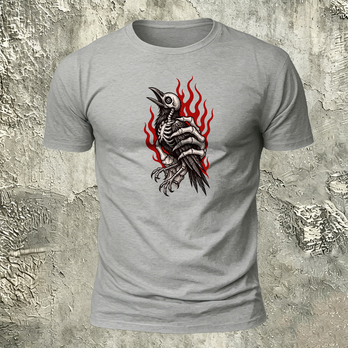 Occult Crow Skeleton Premium Cotton Casual Tee