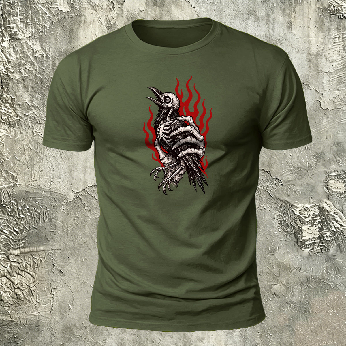 Occult Crow Skeleton Premium Cotton Casual Tee