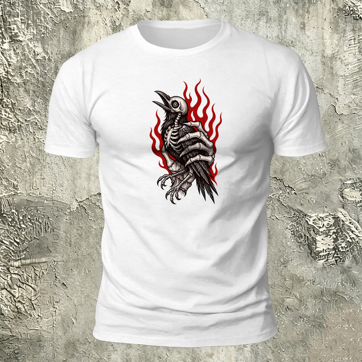 Occult Crow Skeleton Premium Cotton Casual Tee