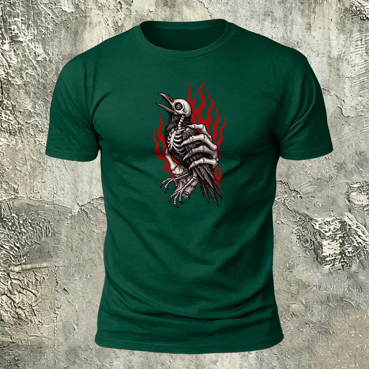 Occult Crow Skeleton Premium Cotton Casual Tee