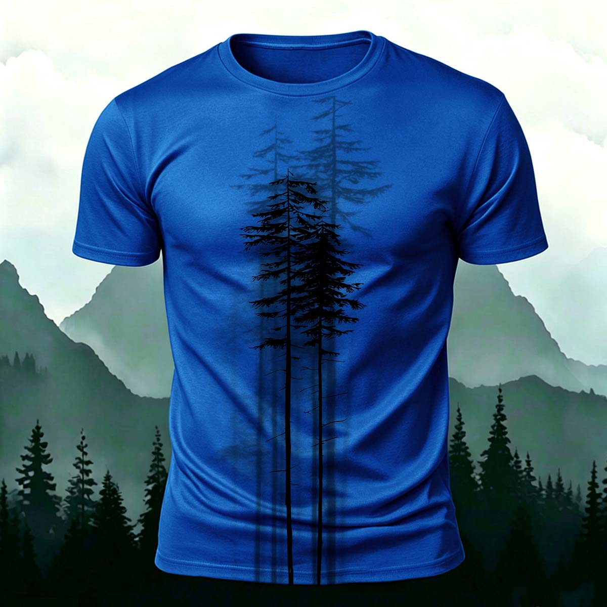 Sublimation Forest Pine Tree Silhouette Casual TEE
