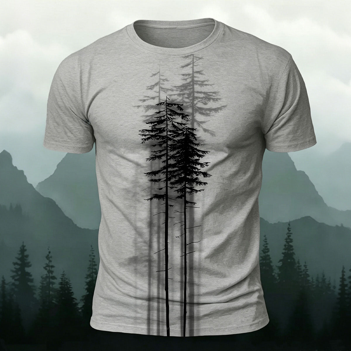 Sublimation Forest Pine Tree Silhouette Casual TEE