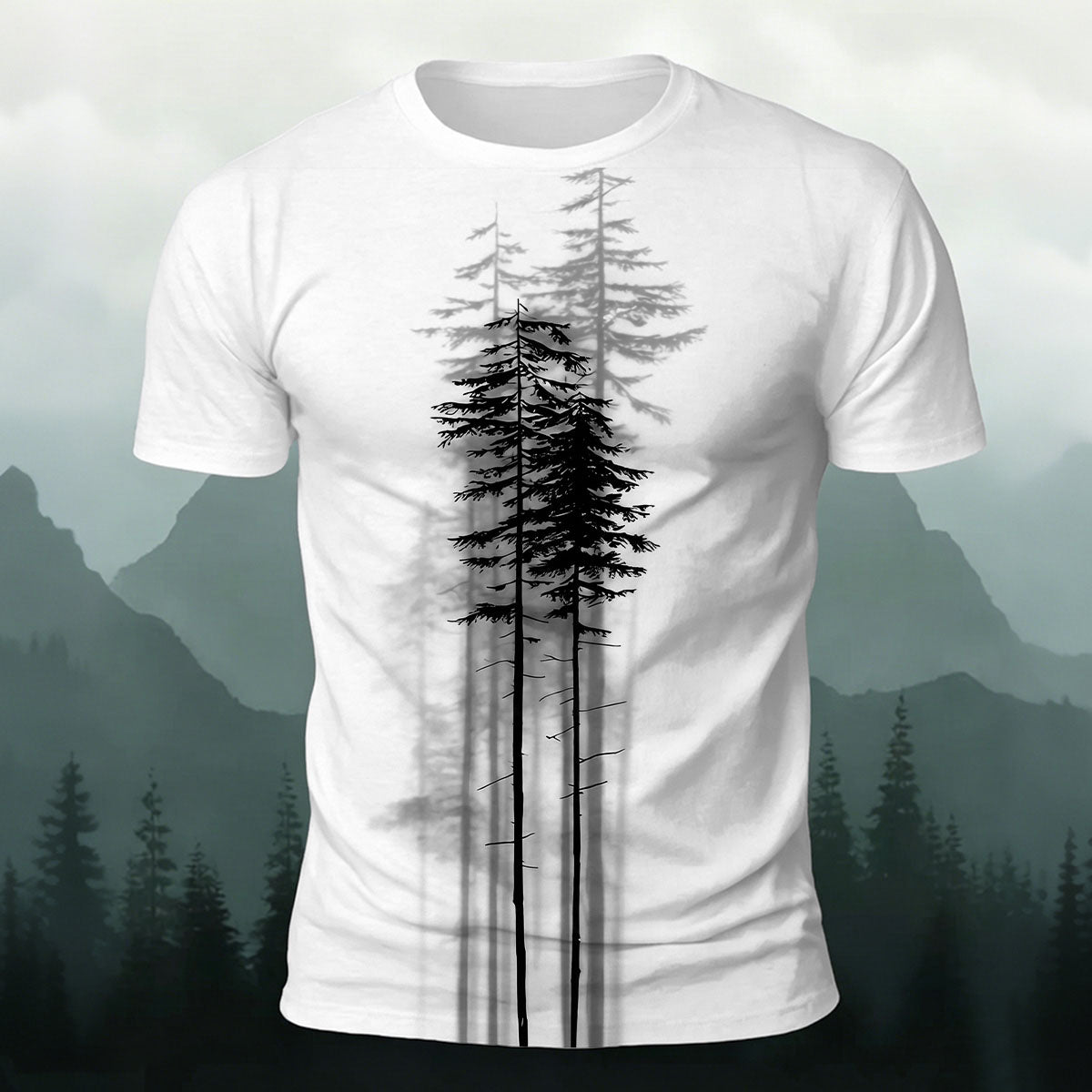 Sublimation Forest Pine Tree Silhouette Casual TEE