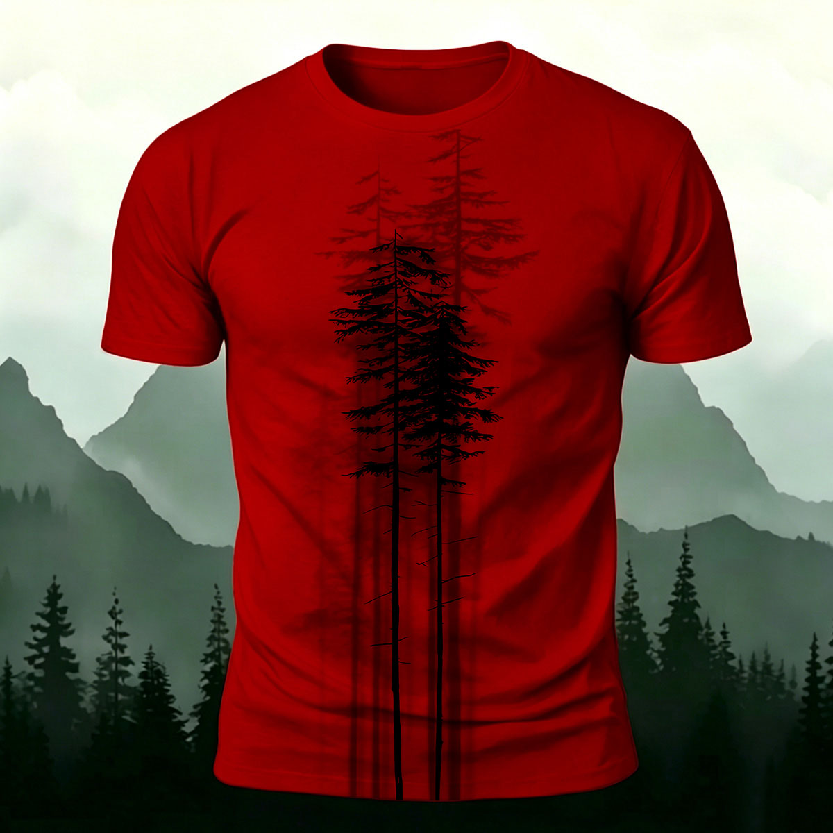 Nature Pine Silhouette Premium Cotton Graphic Tee