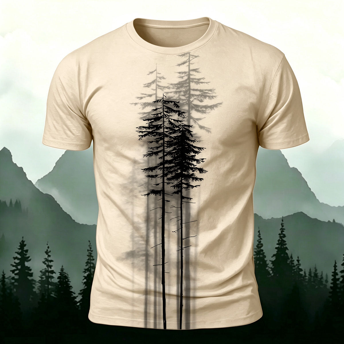 Nature Pine Silhouette Premium Cotton Graphic Tee
