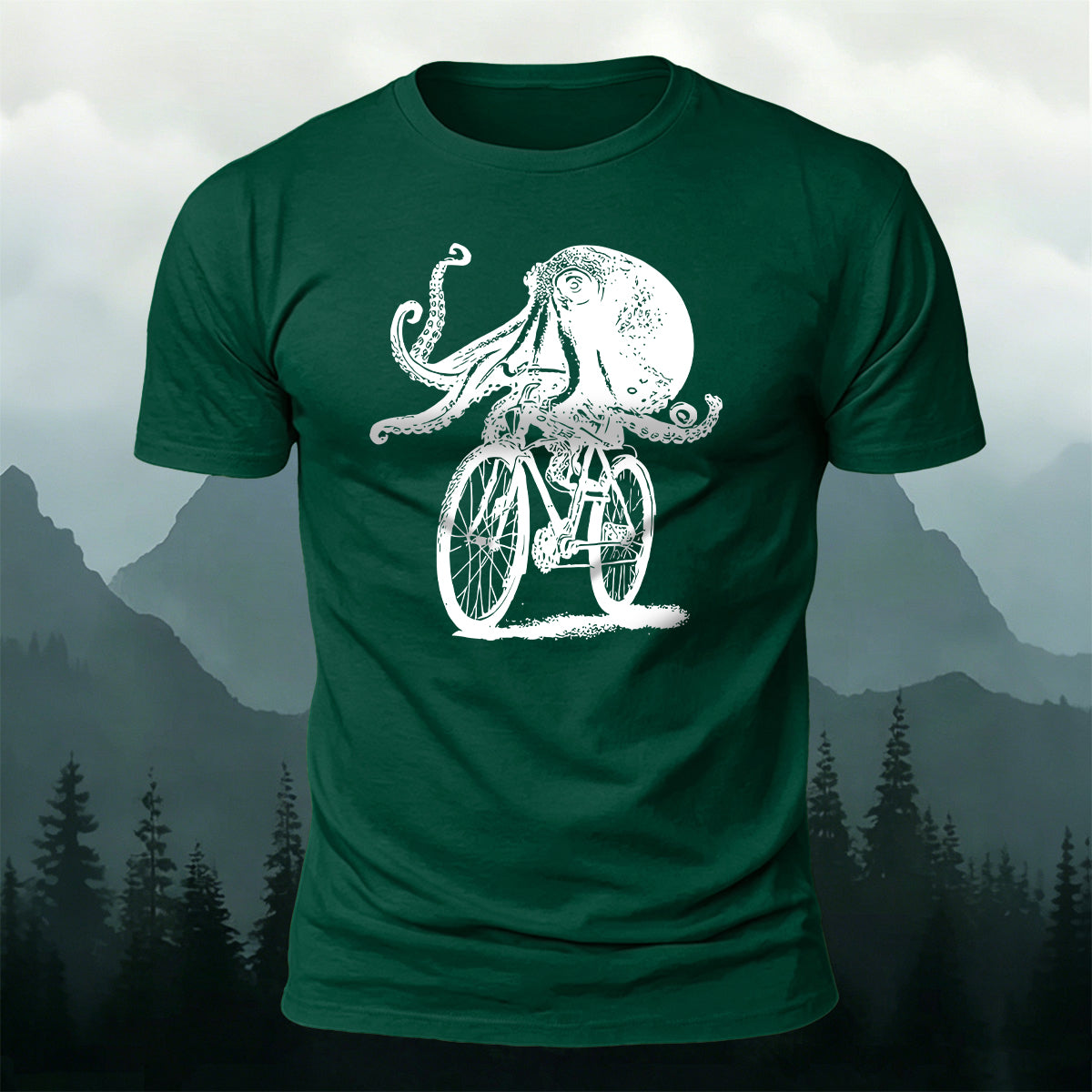 Funny Octopus On Bike Premium Cotton T-Shirt