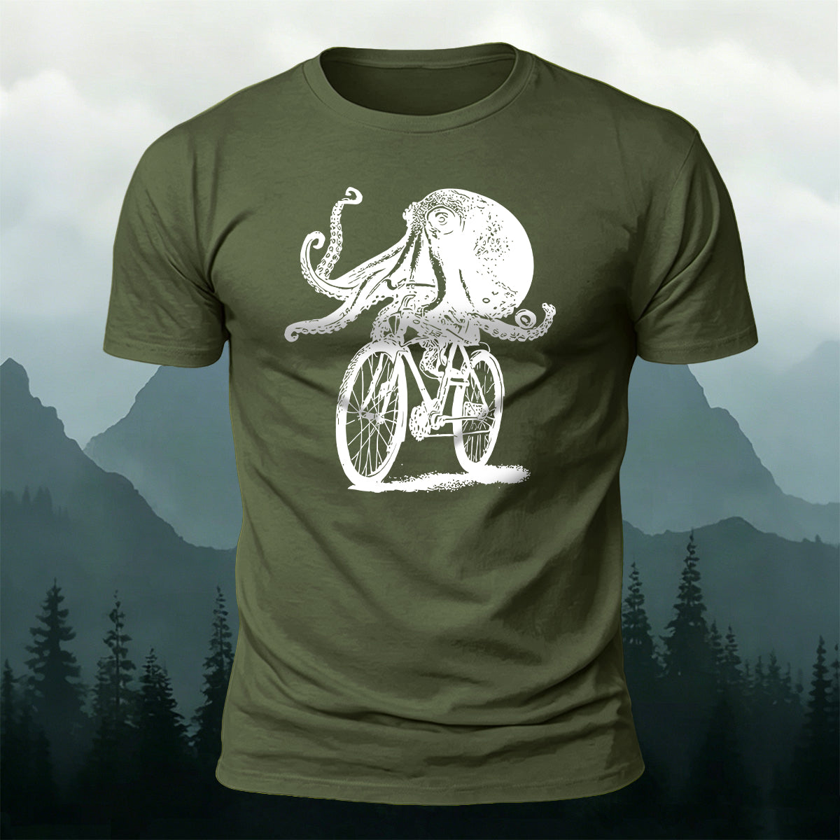 Funny Octopus On Bike Premium Cotton T-Shirt