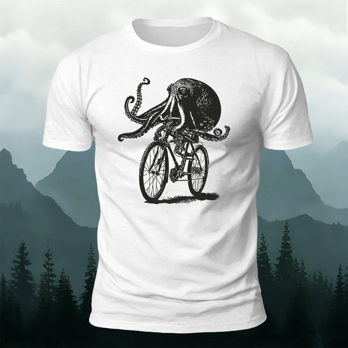 Funny Octopus On Bike Premium Cotton T-Shirt