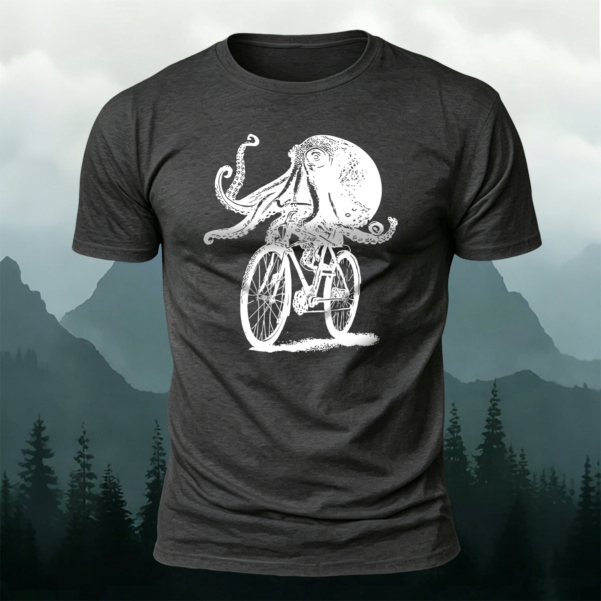 Funny Octopus On Bike Premium Cotton T-Shirt