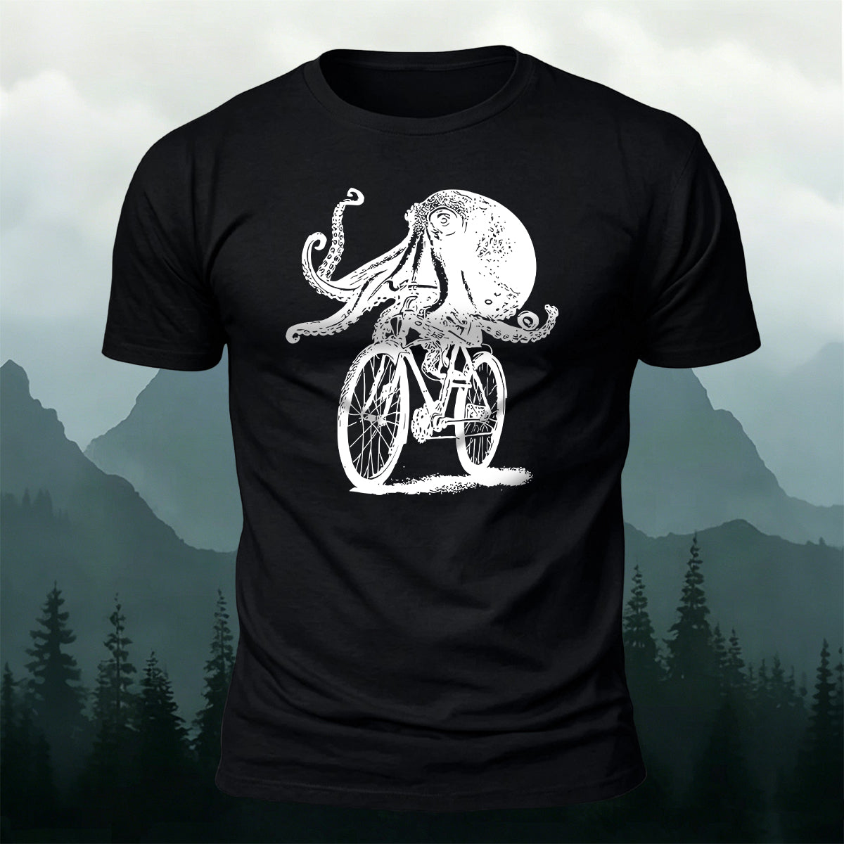 Funny Octopus On Bike Premium Cotton T-Shirt
