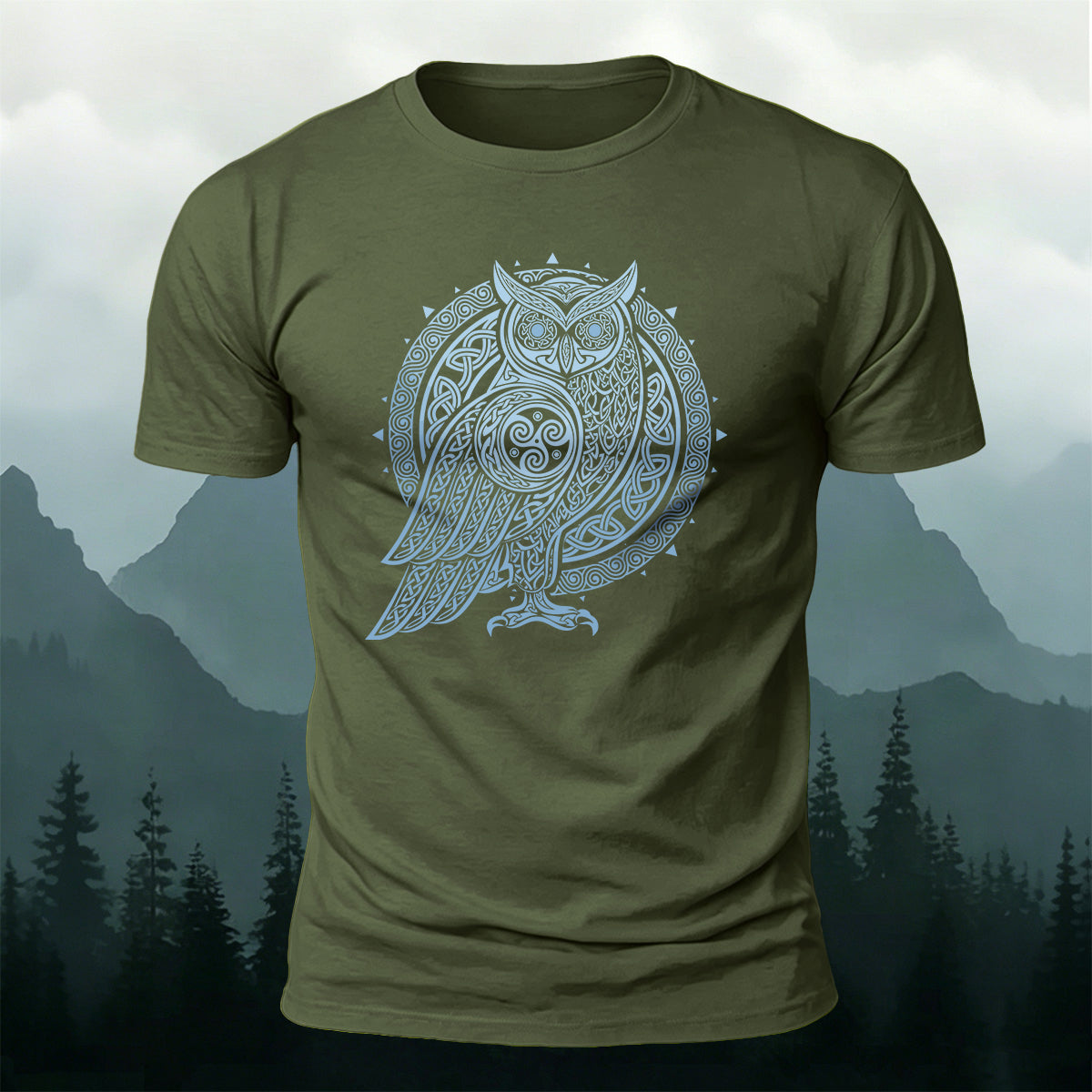 Celtic Symbol Owl Graphic Premium Cotton Tee