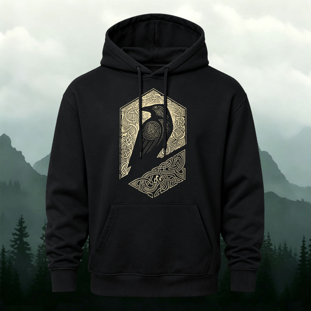 Vintage Viking Mythology Raven Totem Casual Hoodie