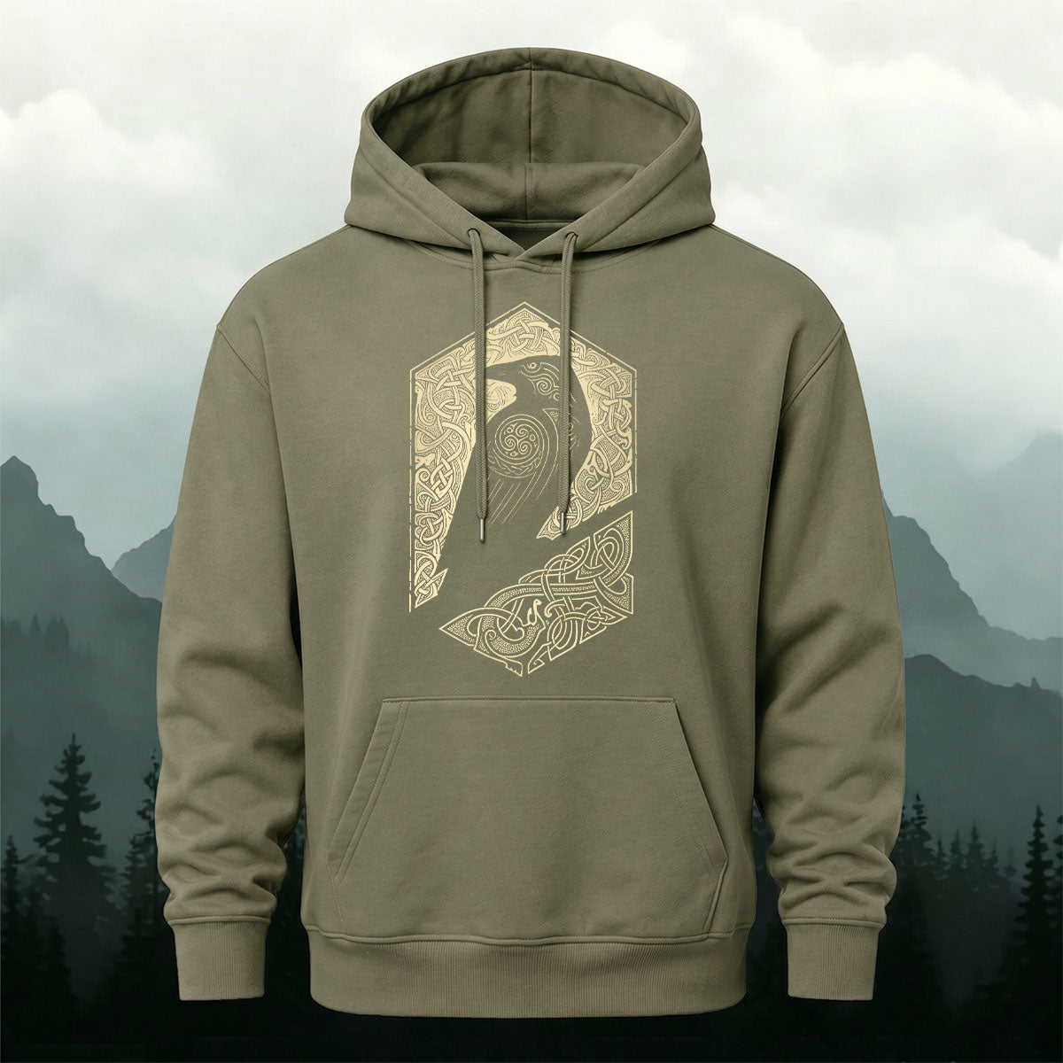 Vintage Viking Mythology Raven Totem Casual Hoodie
