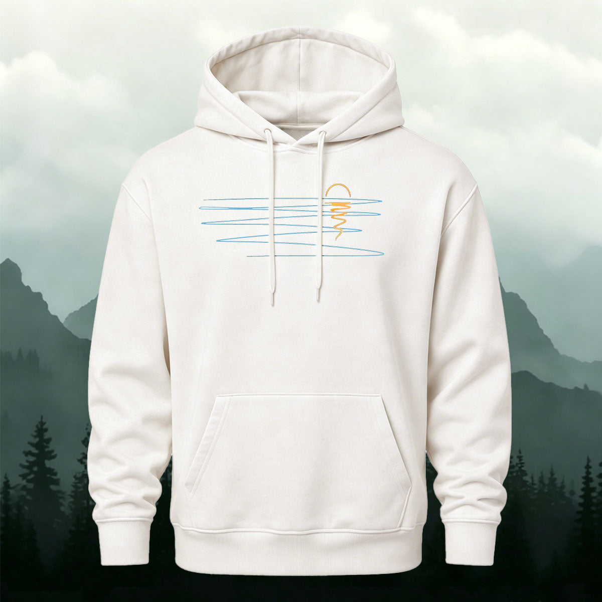 Minimalist Line Sunrise Landscape Cotton Blend Hoodie