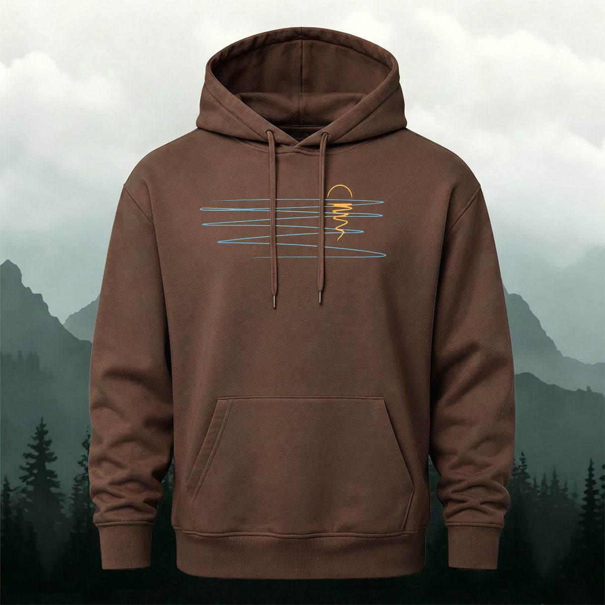 Minimalist Line Sunrise Landscape Cotton Blend Hoodie