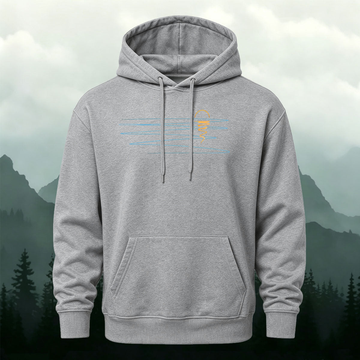 Minimalist Line Sunrise Landscape Cotton Blend Hoodie