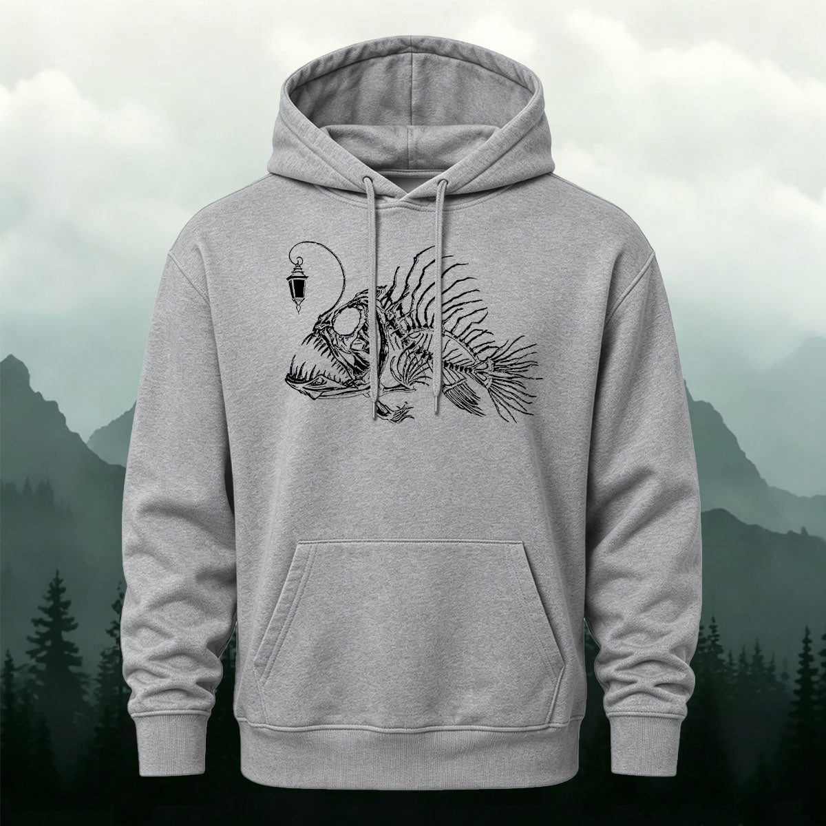 Dark Anglerfish Skeleton Casual Heavyweight Hoodie