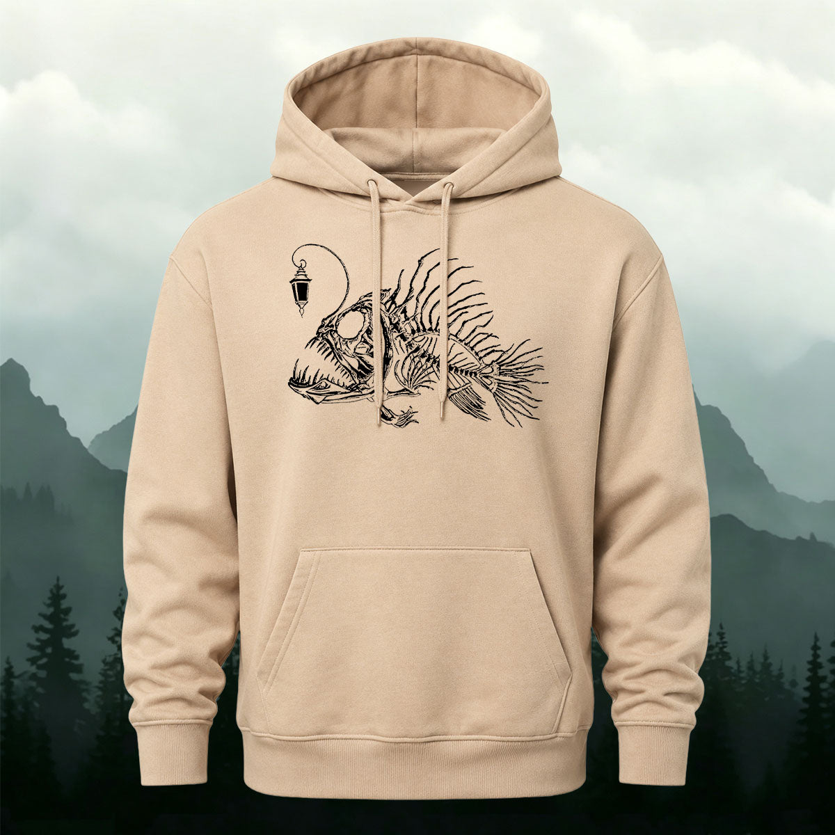 Dark Anglerfish Skeleton Casual Heavyweight Hoodie