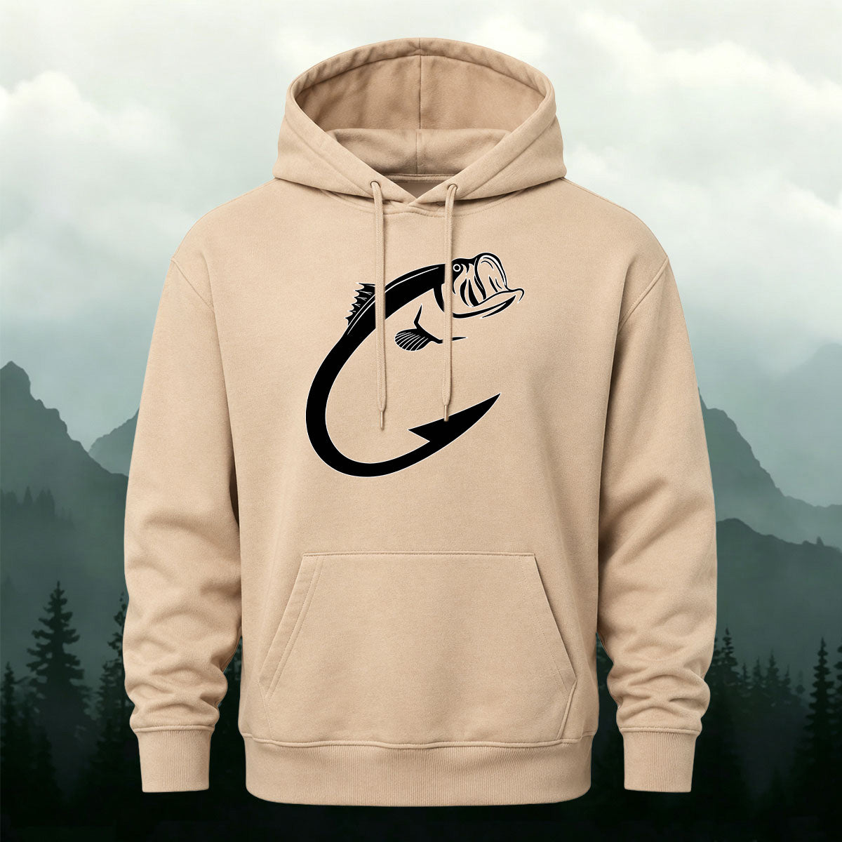 Minimal Bass Fishing Graphic Outdoor Hoodie