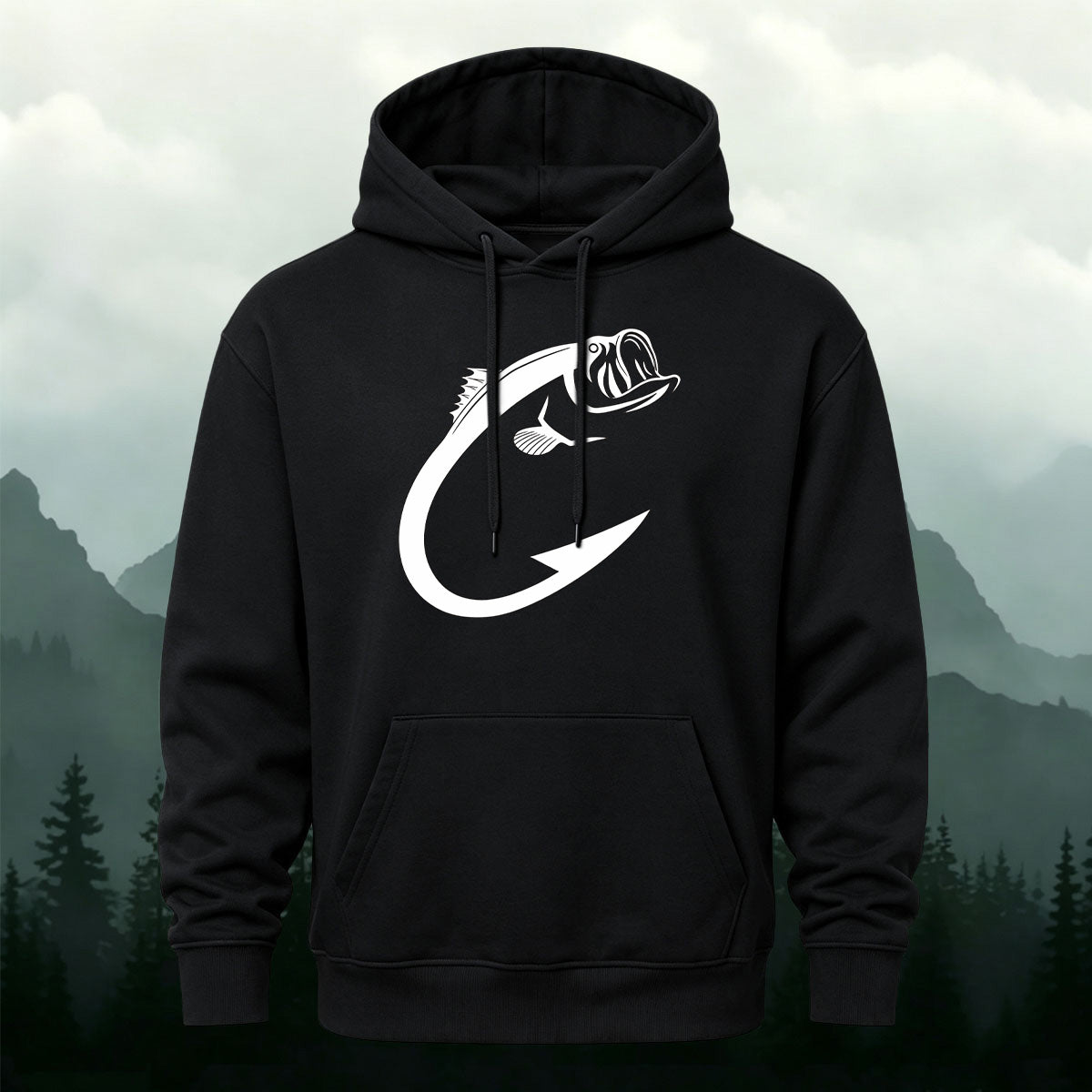 Minimal Bass Fishing Graphic Outdoor Hoodie