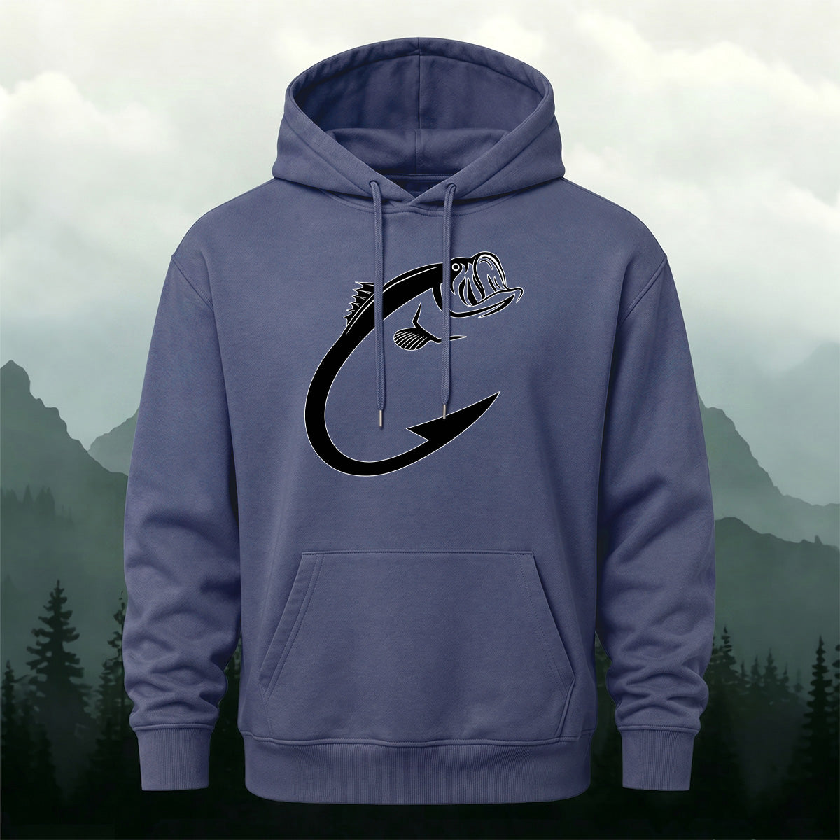 Minimal Bass Fishing Graphic Outdoor Hoodie