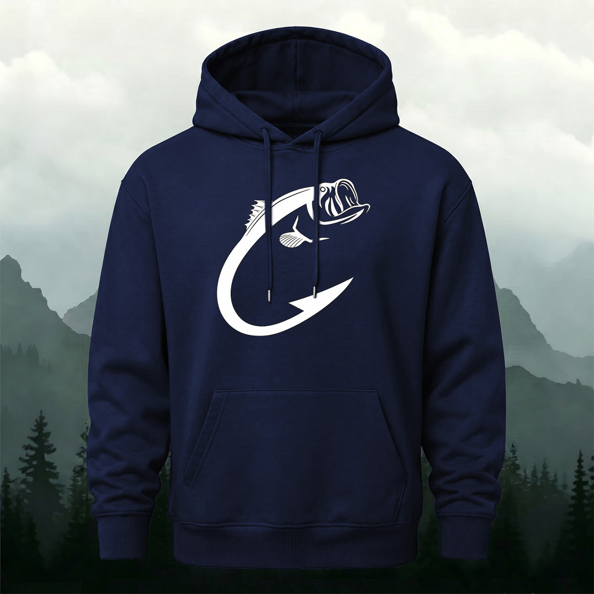 Minimal Bass Fishing Graphic Outdoor Hoodie