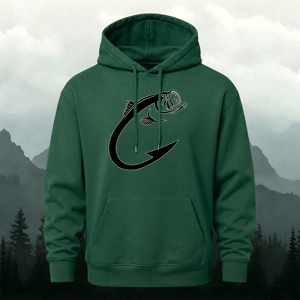 Minimal Bass Fishing Graphic Outdoor Hoodie