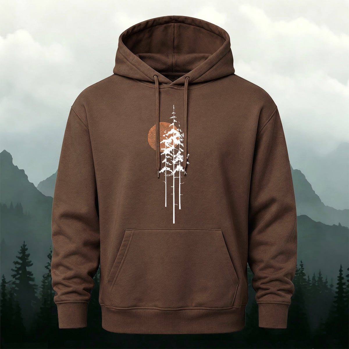 Simple Forest Sun Line Art Casual Hoodie