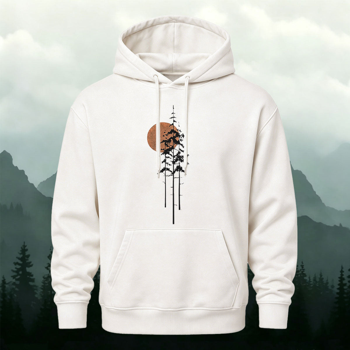 Simple Forest Sun Line Art Casual Hoodie