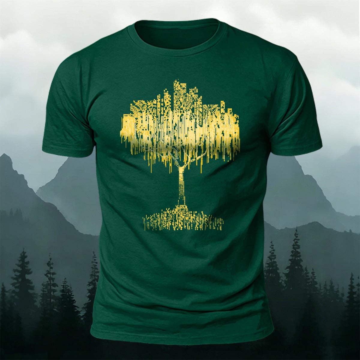 Binary Code Nature Willow Tree Casual Cotton Tee