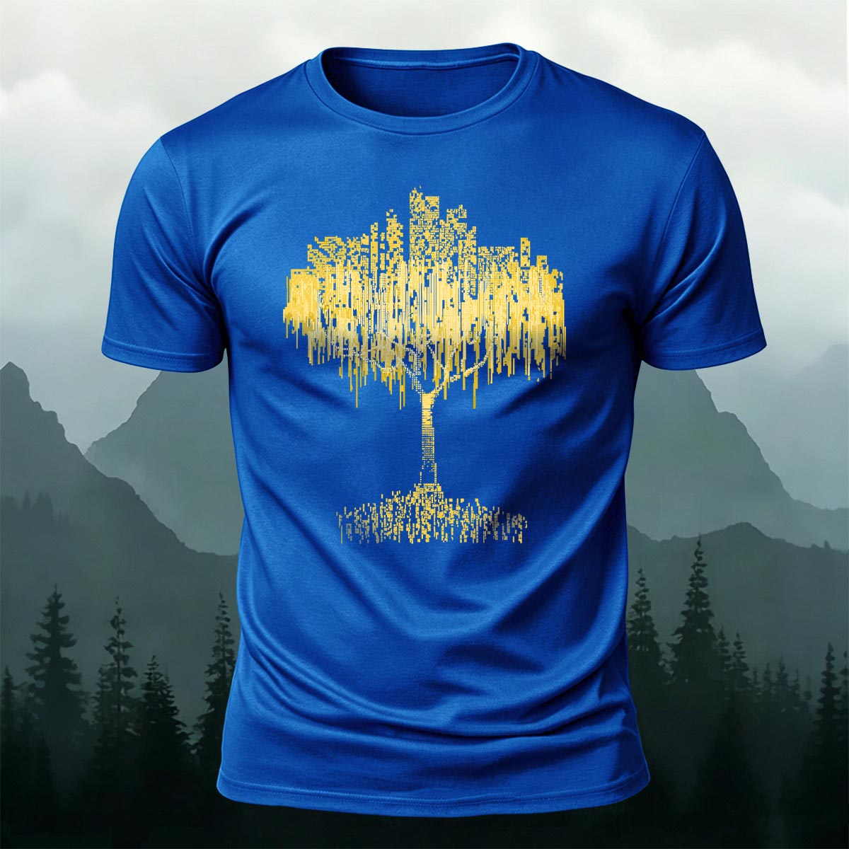 Binary Code Nature Willow Tree Casual Cotton Tee