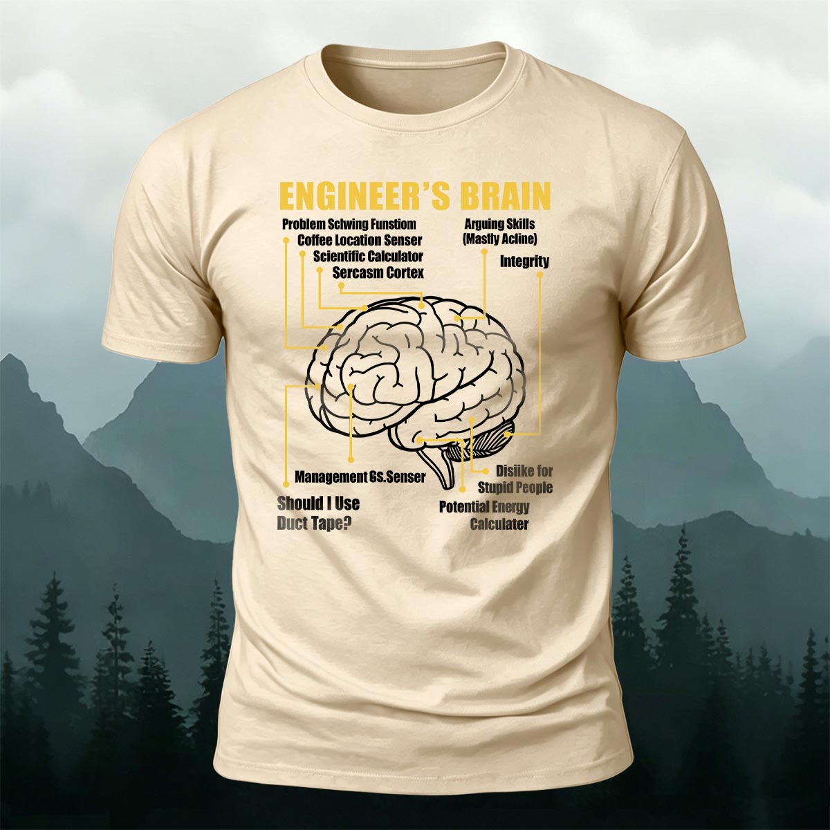 Funny Engineer Brain Diagram Casual Cotton T-Shirt