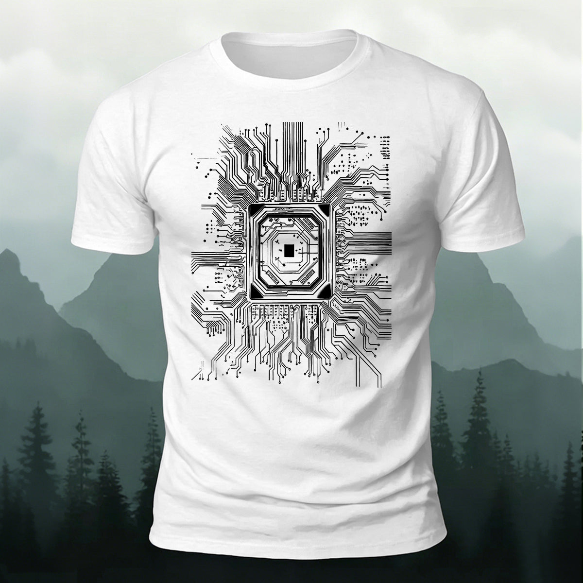 CPU Chip Circuit Board Pattern Premium Cotton T-Shirt