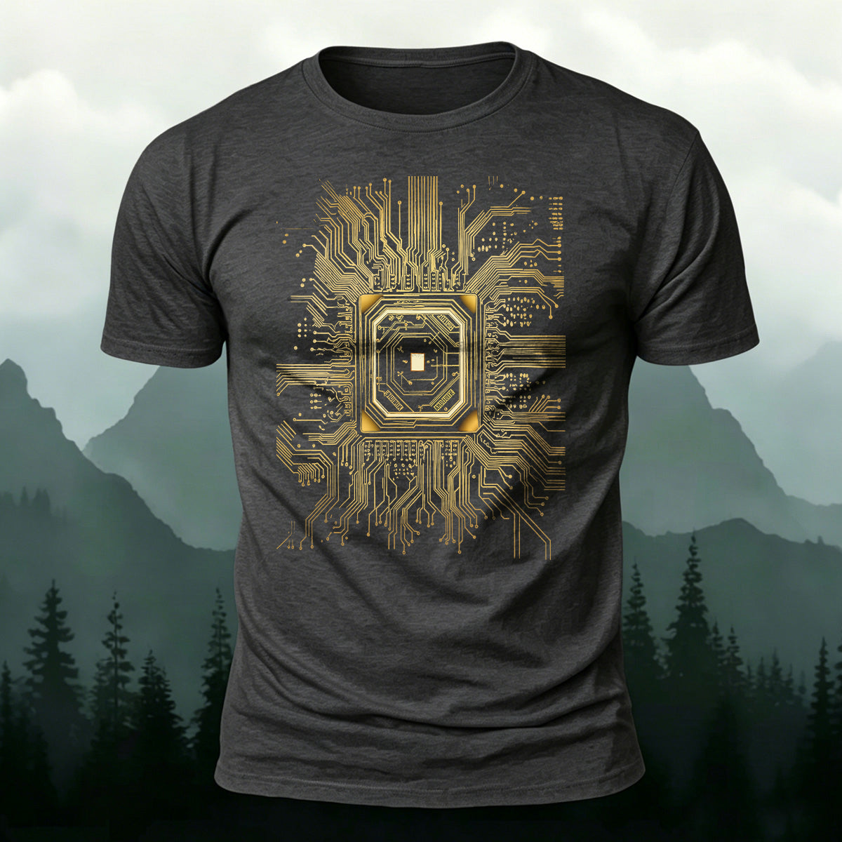CPU Chip Circuit Board Pattern Premium Cotton T-Shirt