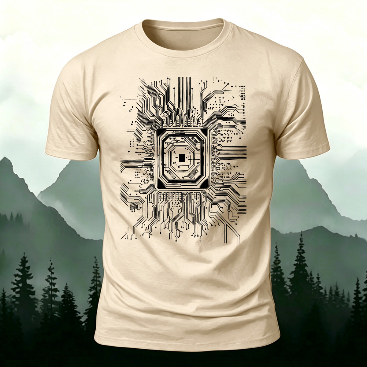 CPU Chip Circuit Board Pattern Premium Cotton T-Shirt