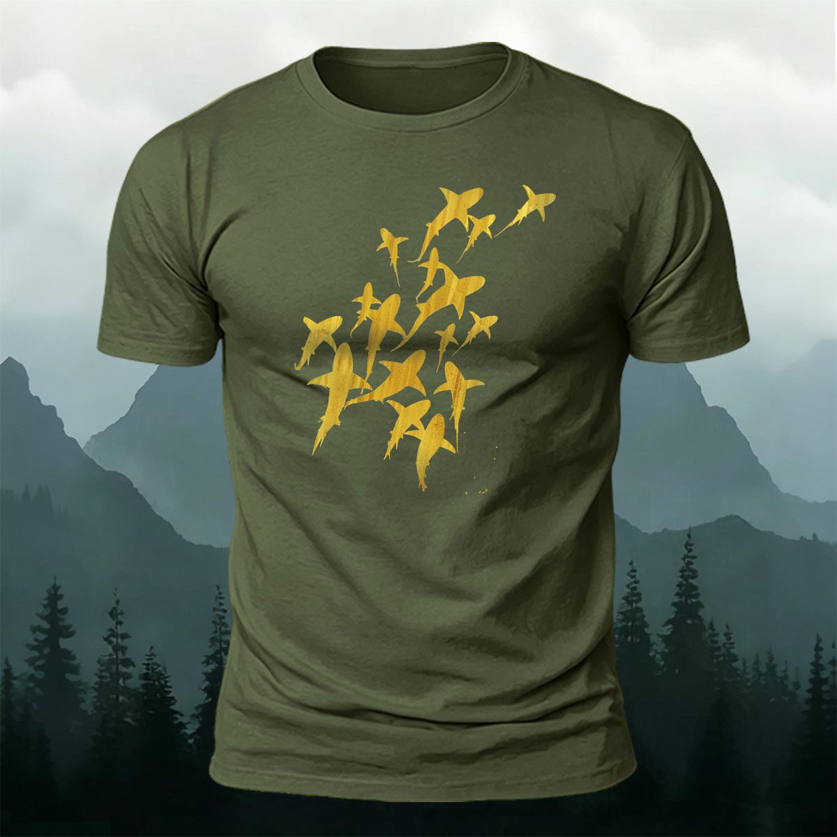 海の生物 サメ グループ プレミアムコットンTシャツ